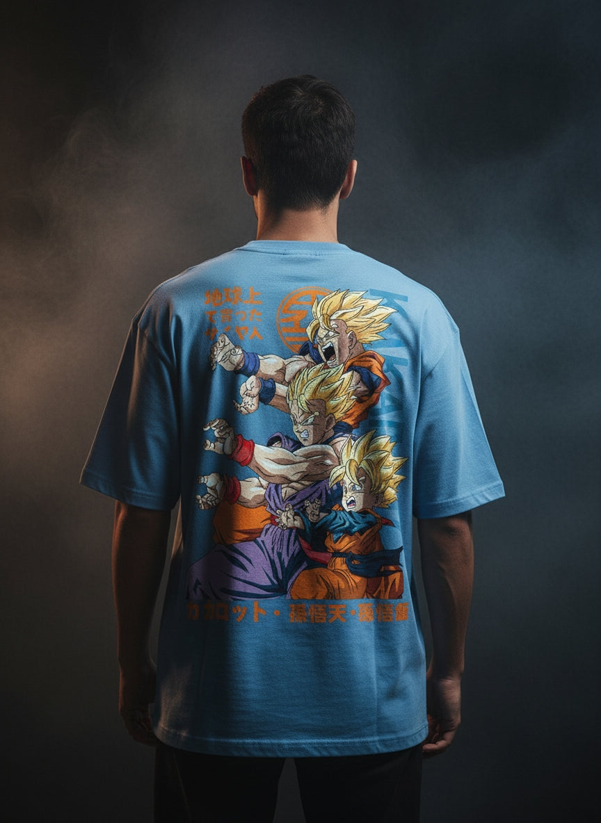 Goku Gohan Goten Oversized Graphic Tee | Saiyan Legacy Edition (240 GSM | 100% Cotton)