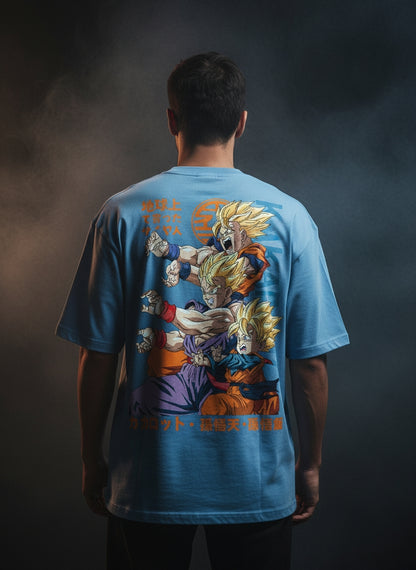 Goku Gohan Goten Oversized Graphic Tee | Saiyan Legacy Edition (240 GSM | 100% Cotton)